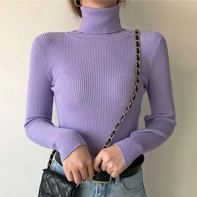 Elegant Korean Slim-Fit Turtleneck Sweater – Harajuku Style Knit Pullover.