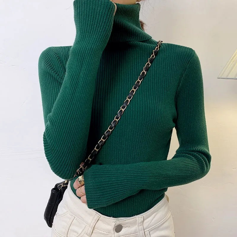 Elegant Korean Slim-Fit Turtleneck Sweater – Harajuku Style Knit Pullover.