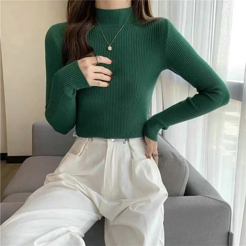 Elegant Korean Slim-Fit Turtleneck Sweater – Harajuku Style Knit Pullover.