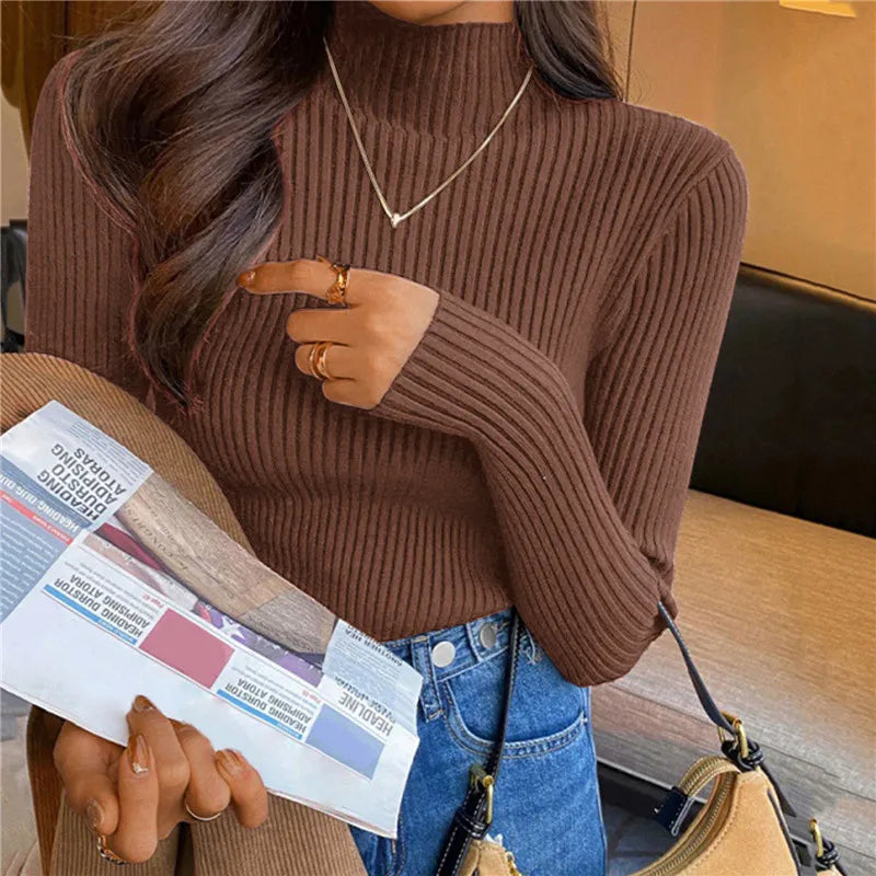 Elegant Korean Slim-Fit Turtleneck Sweater – Harajuku Style Knit Pullover.