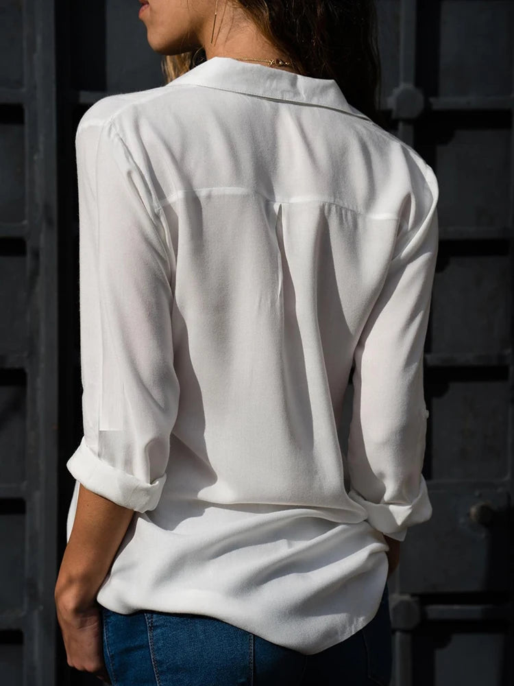 Elegant Casual Chiffon Blouse – Long Sleeve Loose Shirt for Office & Streetwear.