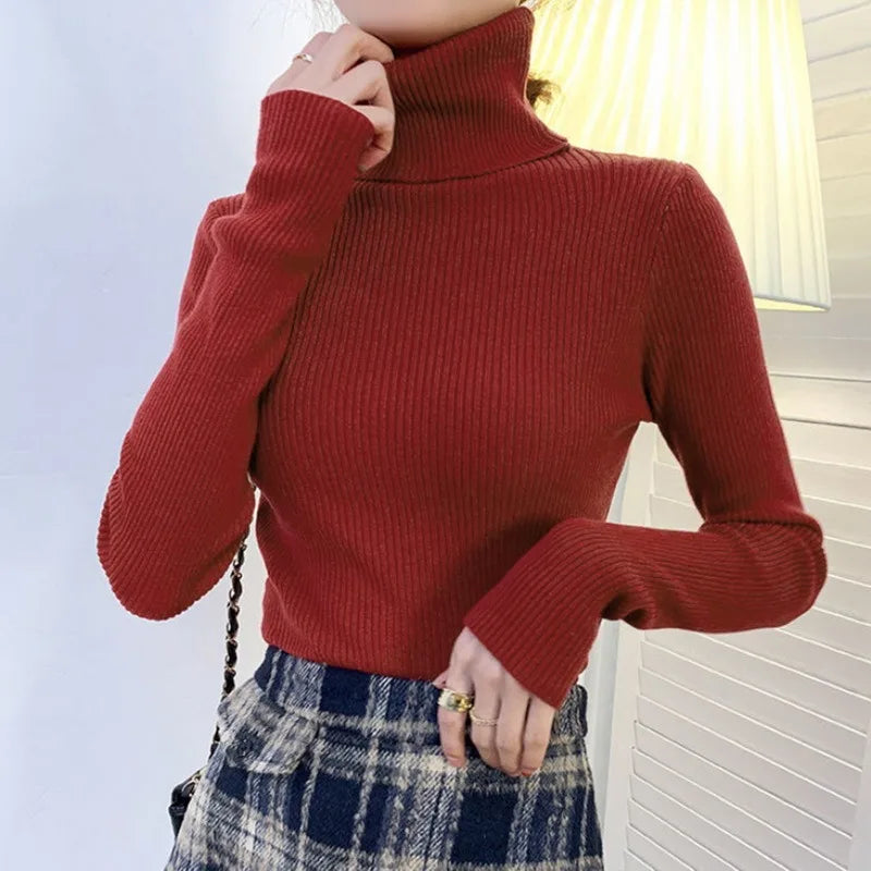 Elegant Korean Slim-Fit Turtleneck Sweater – Harajuku Style Knit Pullover.