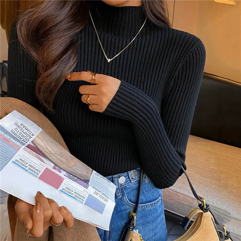 Elegant Korean Slim-Fit Turtleneck Sweater – Harajuku Style Knit Pullover.
