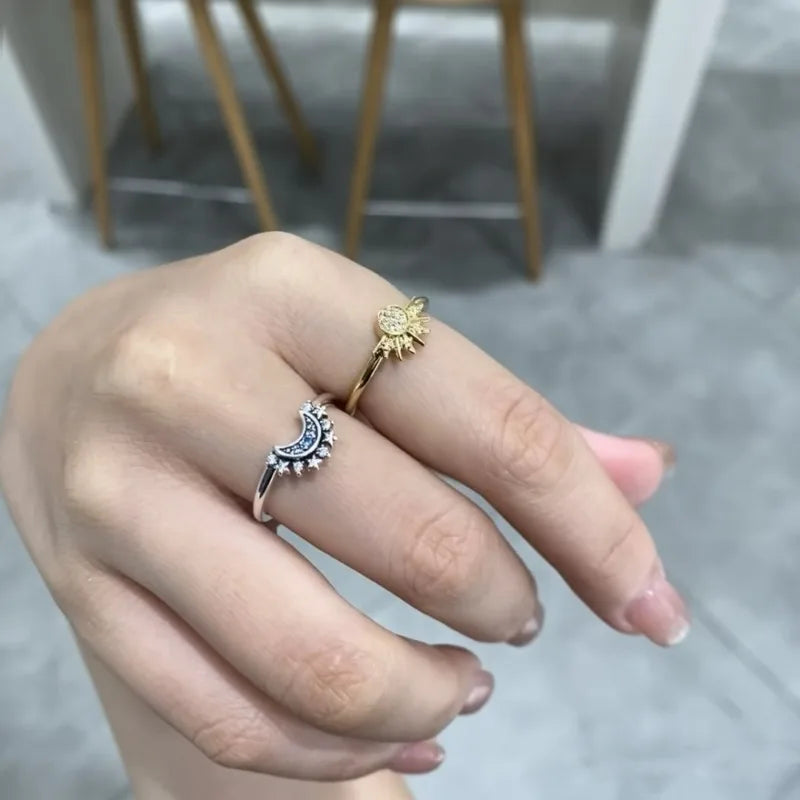 Elegant Moon and Sun Ring Set.-Nilah Store