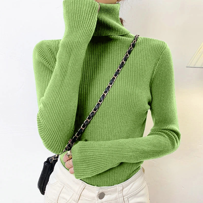 Elegant Korean Slim-Fit Turtleneck Sweater – Harajuku Style Knit Pullover.
