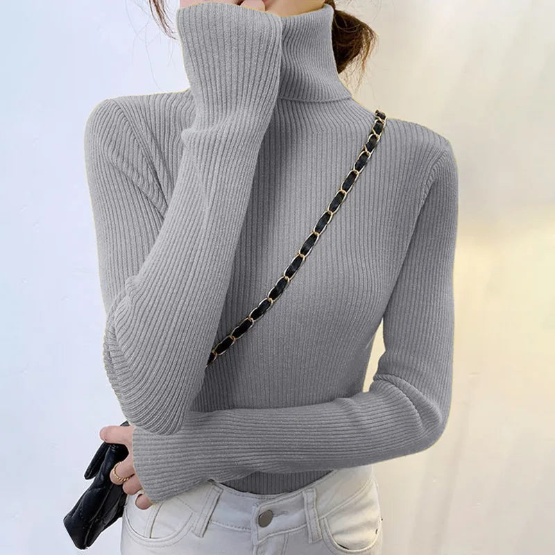 Elegant Korean Slim-Fit Turtleneck Sweater – Harajuku Style Knit Pullover.