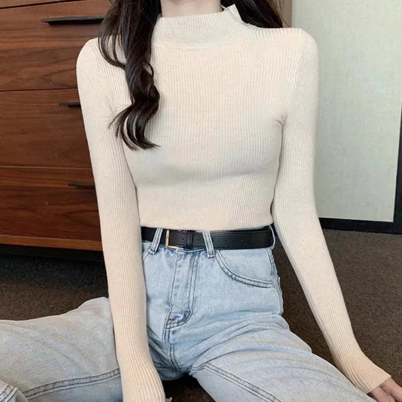 Elegant Korean Slim-Fit Turtleneck Sweater – Harajuku Style Knit Pullover.