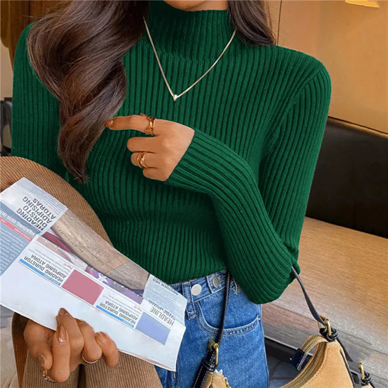 Elegant Korean Slim-Fit Turtleneck Sweater – Harajuku Style Knit Pullover.