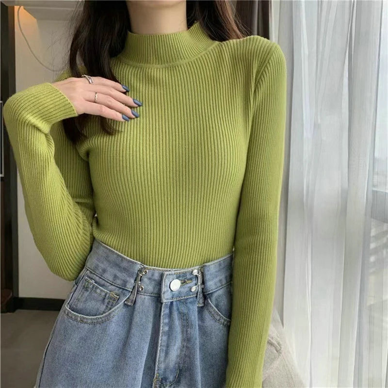 Elegant Korean Slim-Fit Turtleneck Sweater – Harajuku Style Knit Pullover.